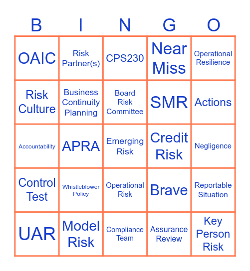 Risk Awareness Week 2023 Bingo Card