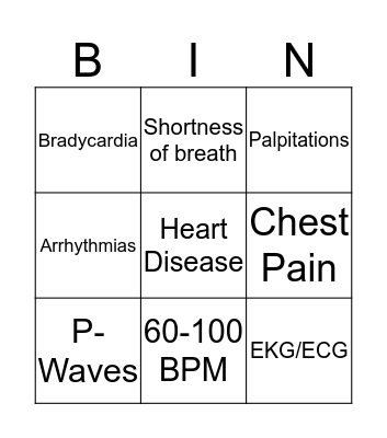 EKG/ECG Bingo Card