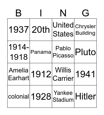 MODERNISM 1900-1950 Bingo Card