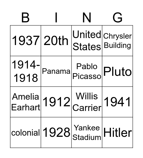 MODERNISM 1900-1950 Bingo Card