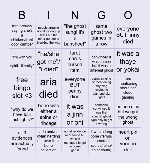 phasmo bingo w da gang Bingo Card