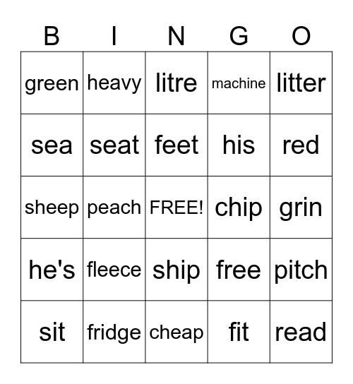 VOWEL SOUNDS /i:/ and /ɪ/ Bingo Card