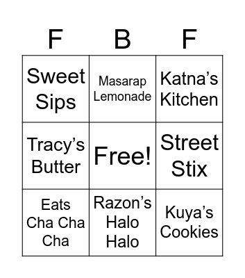 Filipino Barrio Fiesta Food Bingo Card