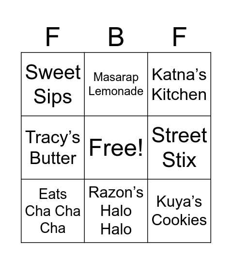 Filipino Barrio Fiesta Food Bingo Card