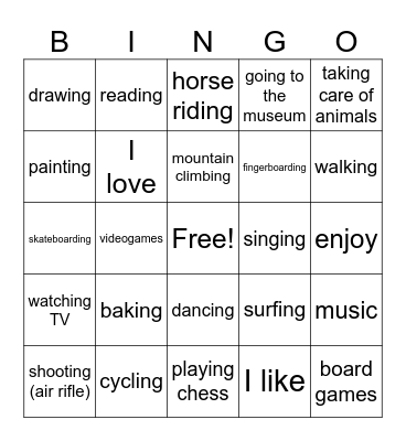 HOBBIES Bingo Card