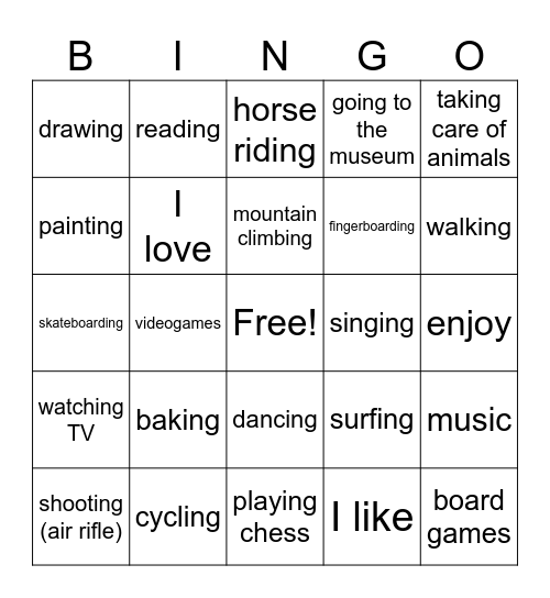 HOBBIES Bingo Card