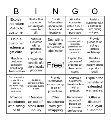 Customer Relationship Service Bingo Card