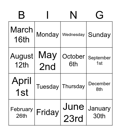 Untitled Bingo Card