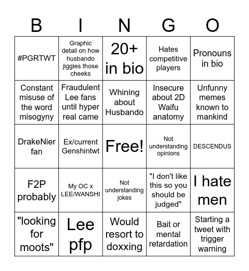 PGR TWT BINGO Card