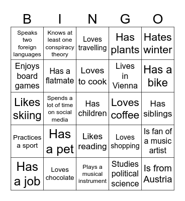 Getting to know each other Bingo Card