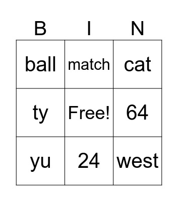 Samurai Bingo Card
