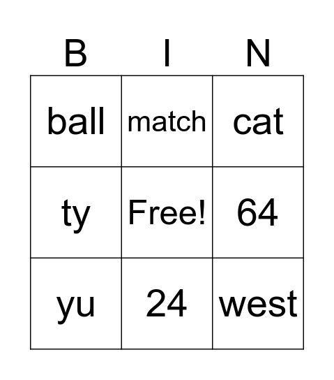 Samurai Bingo Card