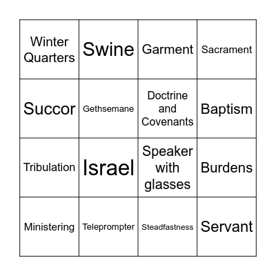 Sunday Morning General Conference Bingo Card
