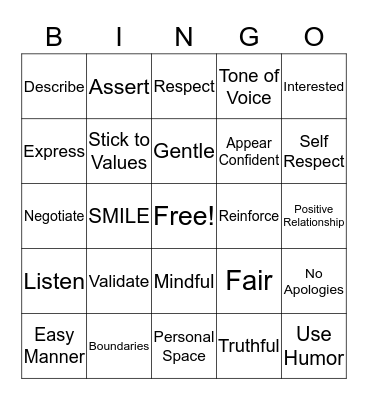 Interpersonal Effecitveness Bingo Card