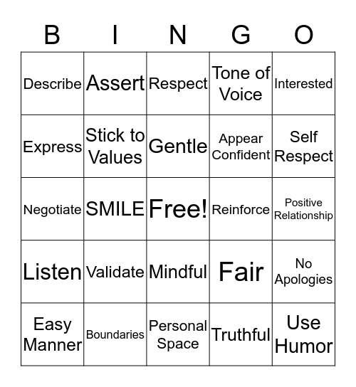 Interpersonal Effecitveness Bingo Card