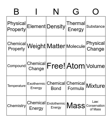 Introduction to Matter Bingo Card