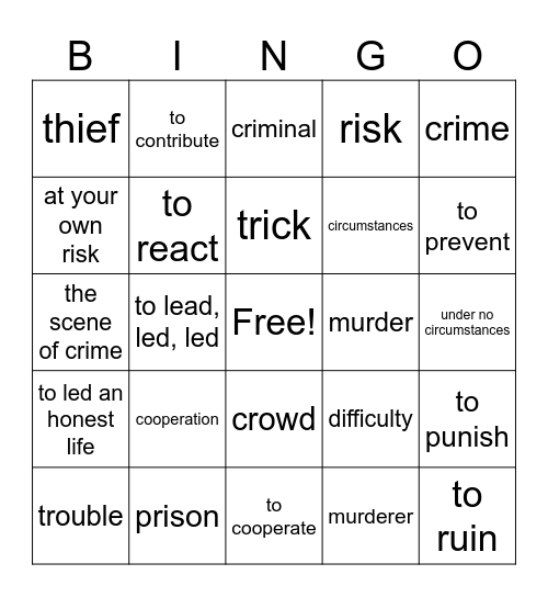 social behaviour, crime Bingo Card