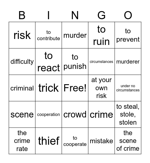 social behaviour, crime Bingo Card