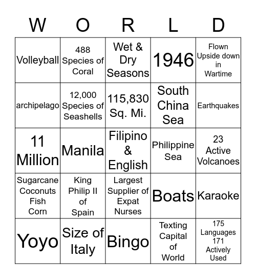 Philippine Bingo Card