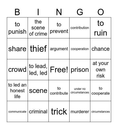 social behaviour, crime Bingo Card