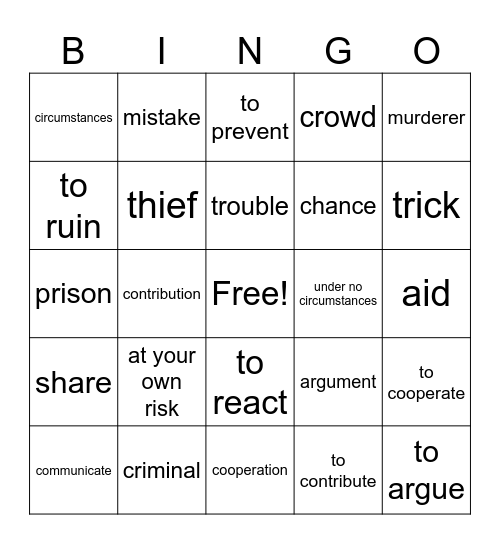 social behaviour, crime Bingo Card