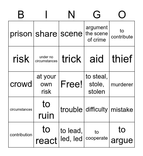 social behaviour, crime Bingo Card