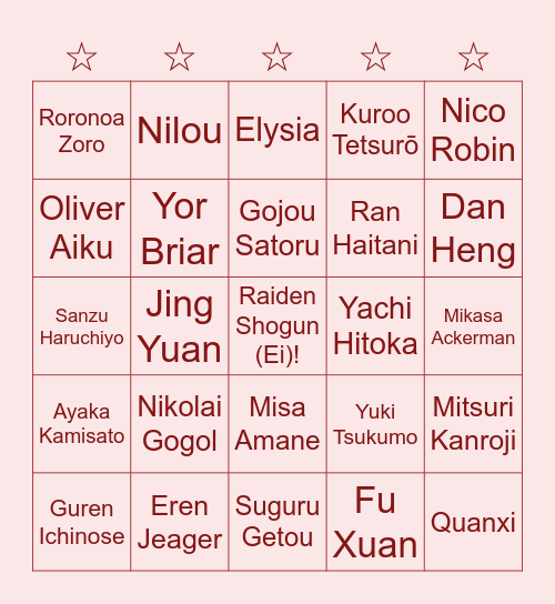 ☆ Bingo Misa ☆ Bingo Card