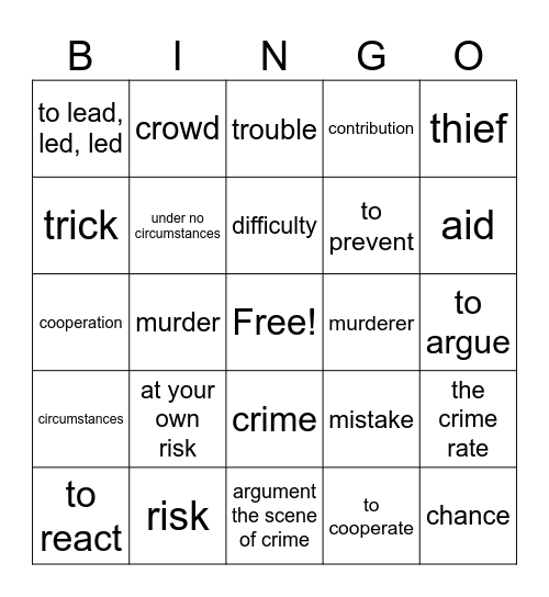 social behaviour, crime Bingo Card