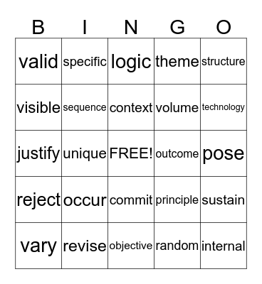 Untitled Bingo Card