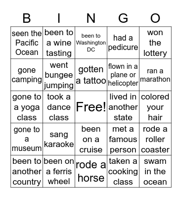 Have you ever... Bingo Card