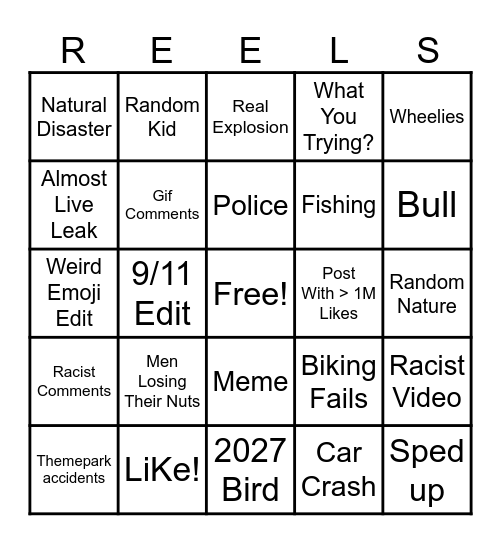 Instagram Reels BINGO! Bingo Card