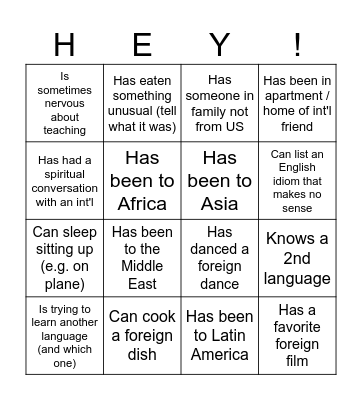 ESL Volunteer Bingo Card