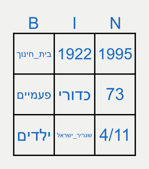 בינגו לזכר יצחק רבין Bingo Card
