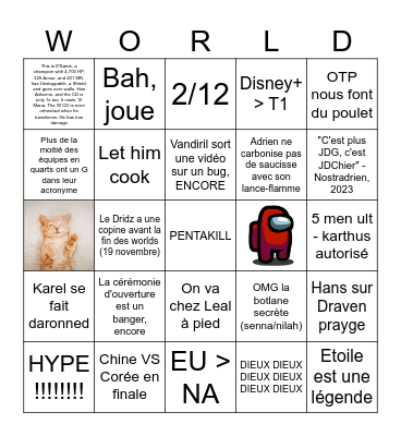 LoL Worlds 2023 BINGO Card