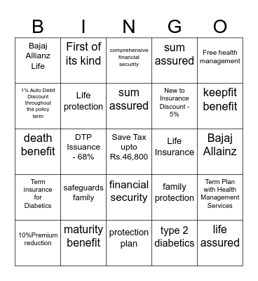 BALIC - DIABETIC TERM PLAN Bingo Card