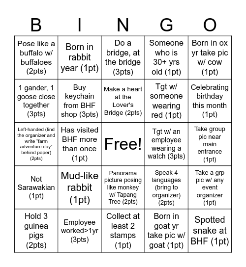 FARM DAY BINGO Card