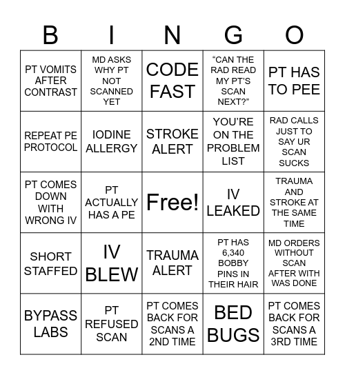 NIGHT SHIFT CT BINGO Card