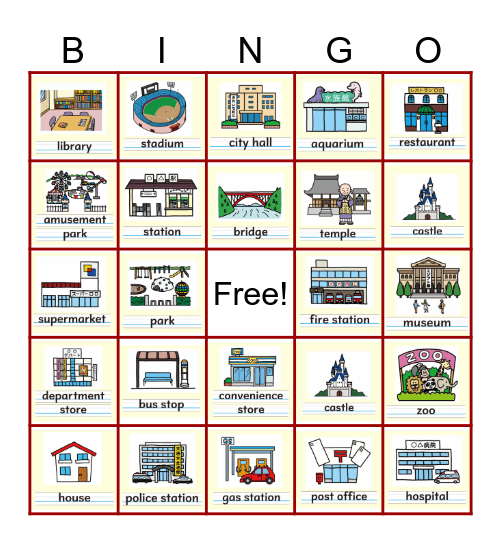 Buildings and Places Bingo Card