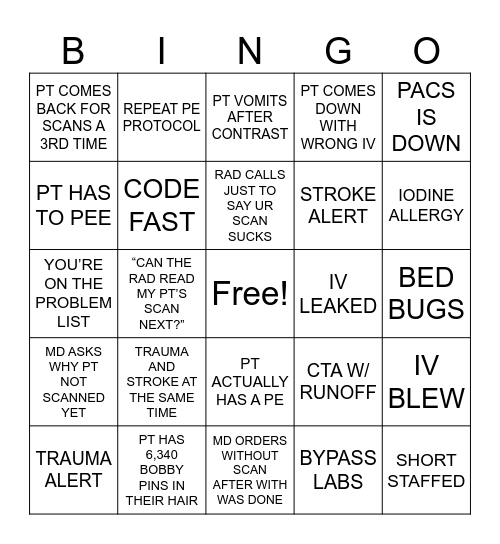 NIGHT SHIFT CT BINGO Card