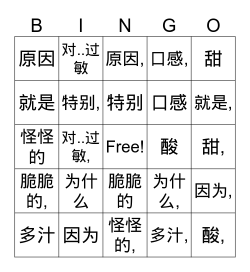 G8 U1.2 SCB (characters) Bingo Card