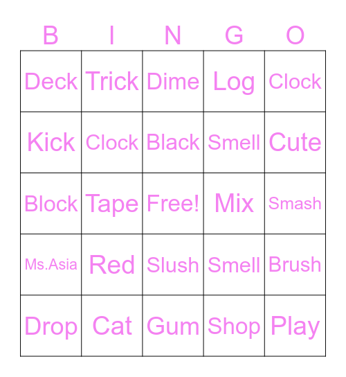 1st Grade Bingo Card