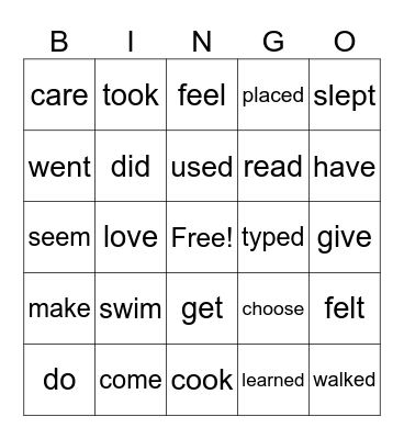 Present and Past tense verbs Bingo Card