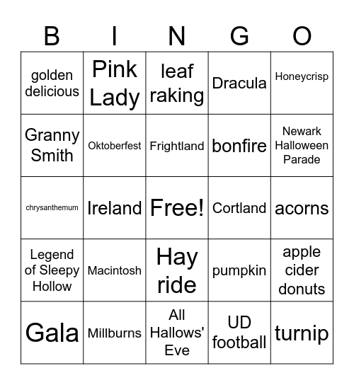 Fall Fun Bingo Card