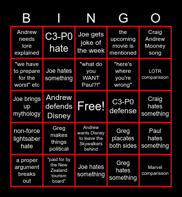 With Mates: Ahsoka Bingo Card