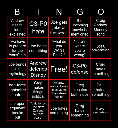 With Mates: Ahsoka Bingo Card