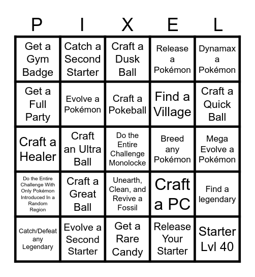 Pixelmon Bingo Card