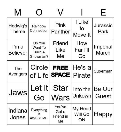 Movie Music Bingo Card