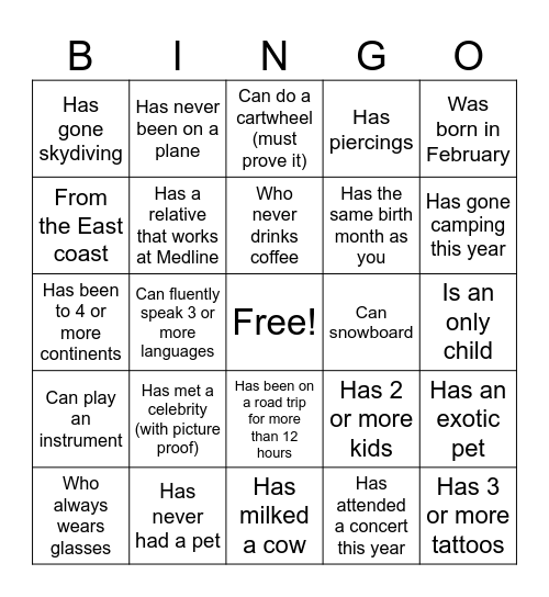 Medline Bingo! Bingo Card