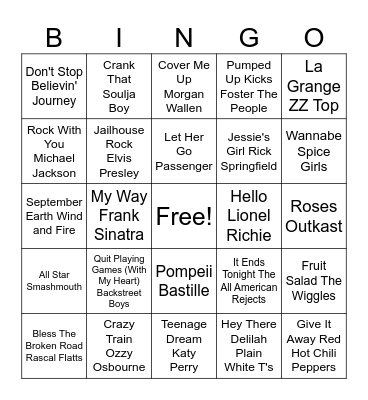 Rockstar Bingo Card