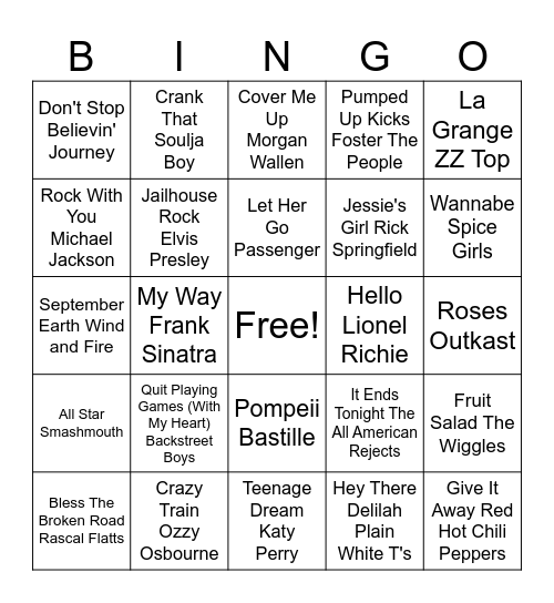 Rockstar Bingo Card